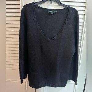 Lauren by Ralph Lauren 100% Silk Knit V Neck Top Sz L